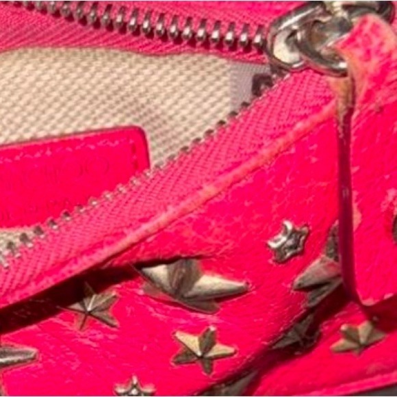 Jimmy Choo Star Studded Pink Leather Coin Purse‎ w Carabiner Clip Bag Charm - Picture 3 of 5